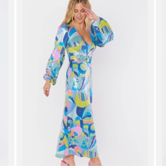 Show Me Your MuMu XL Minelli Midi Dress in GoGo Sequin blue green - Picture 2 of 9